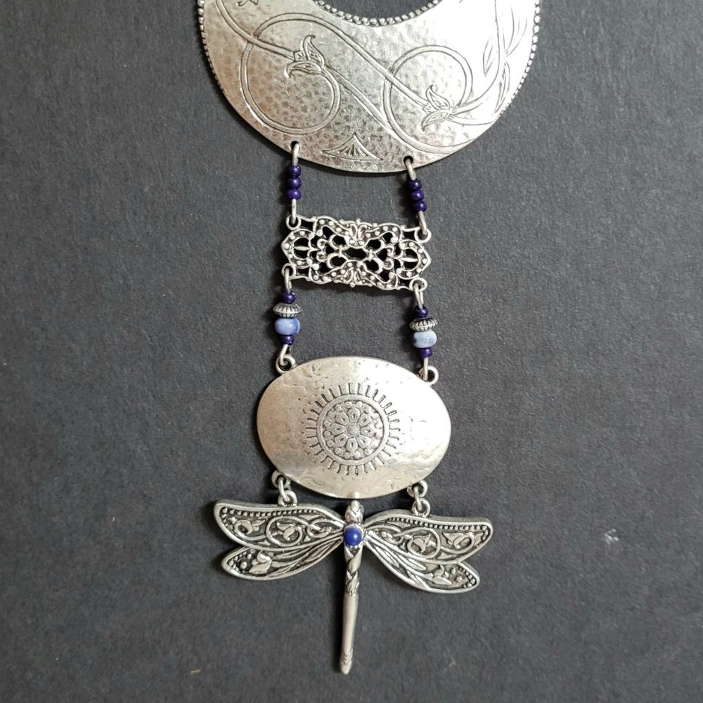 Chicos Silver Tone Multi Pendant Statement Boho N… - image 4